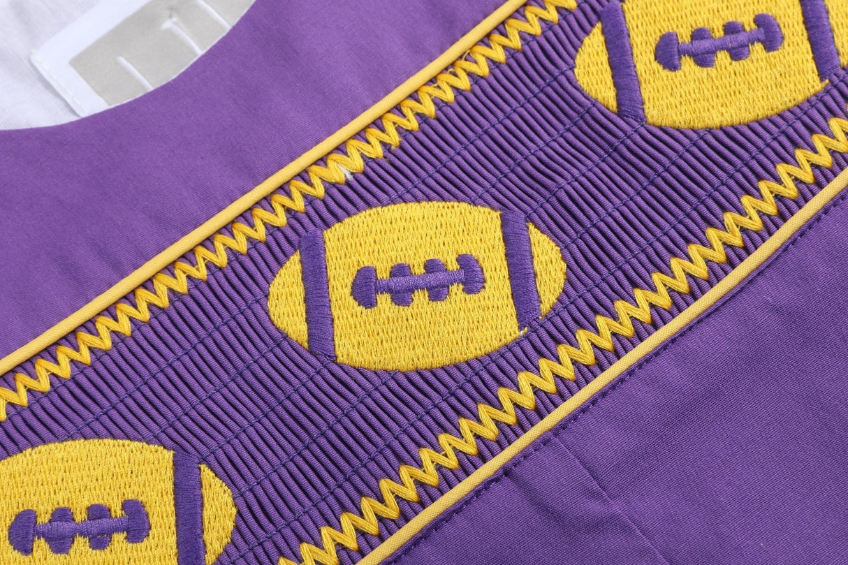 Purple and Gold Football Smocked Overalls
