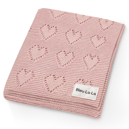 Heart Knit Baby Blanket - Rose Pink - HoneyBug 