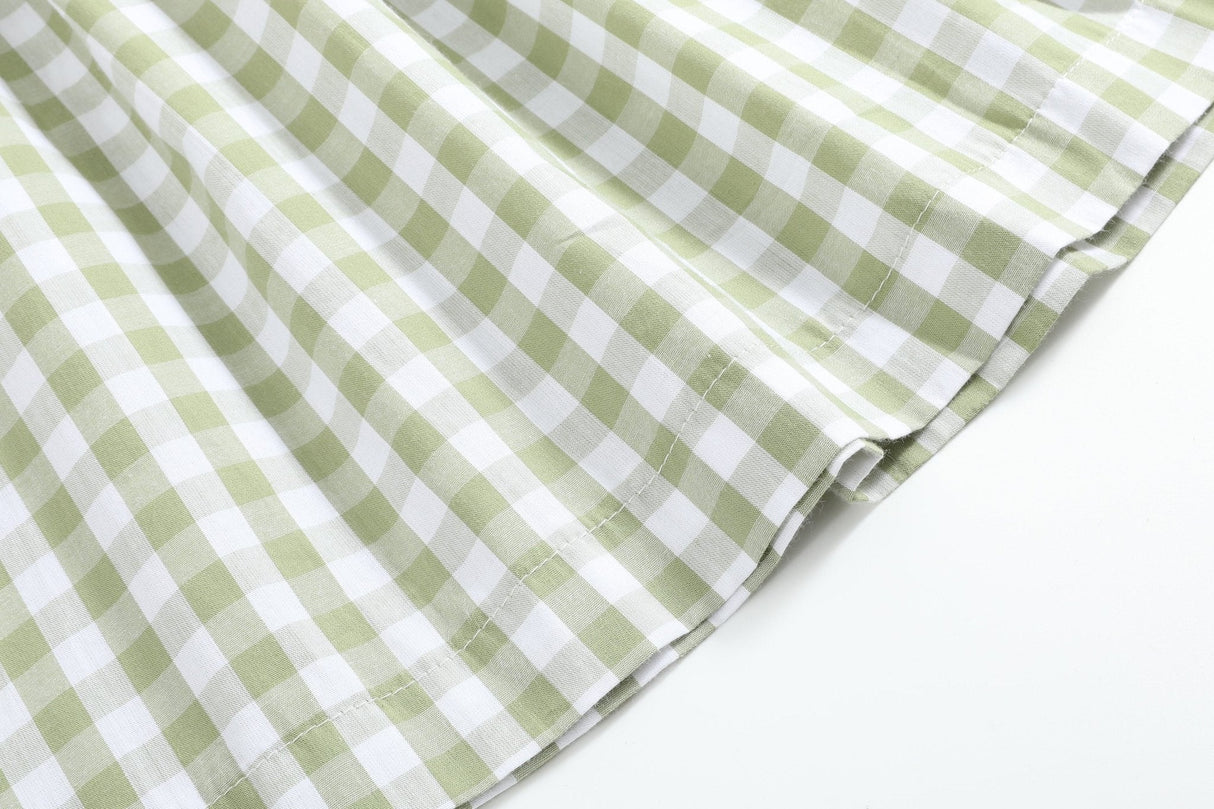 Sage Green Gingham Pumpkin Smocked Bishop Dress