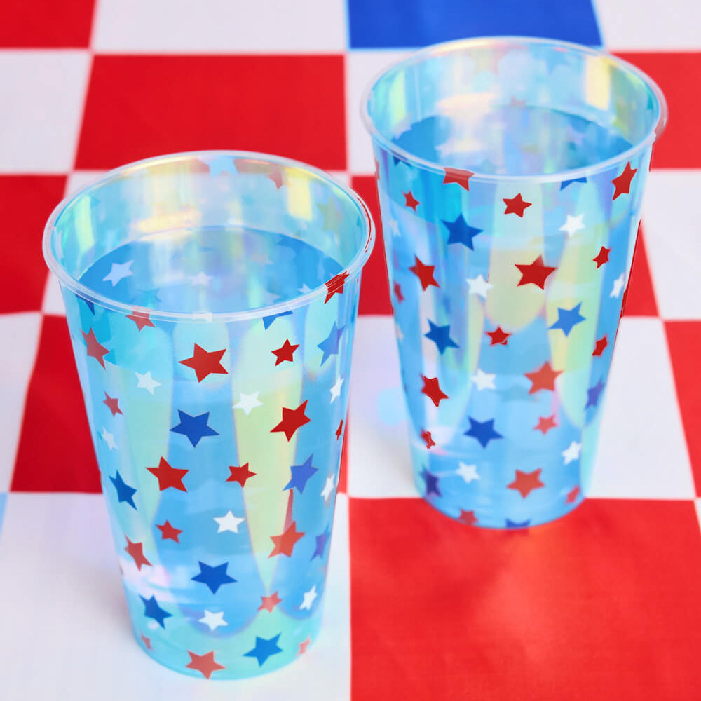 Stars & Stripes Cups - 16 iridescent 16 oz cups
