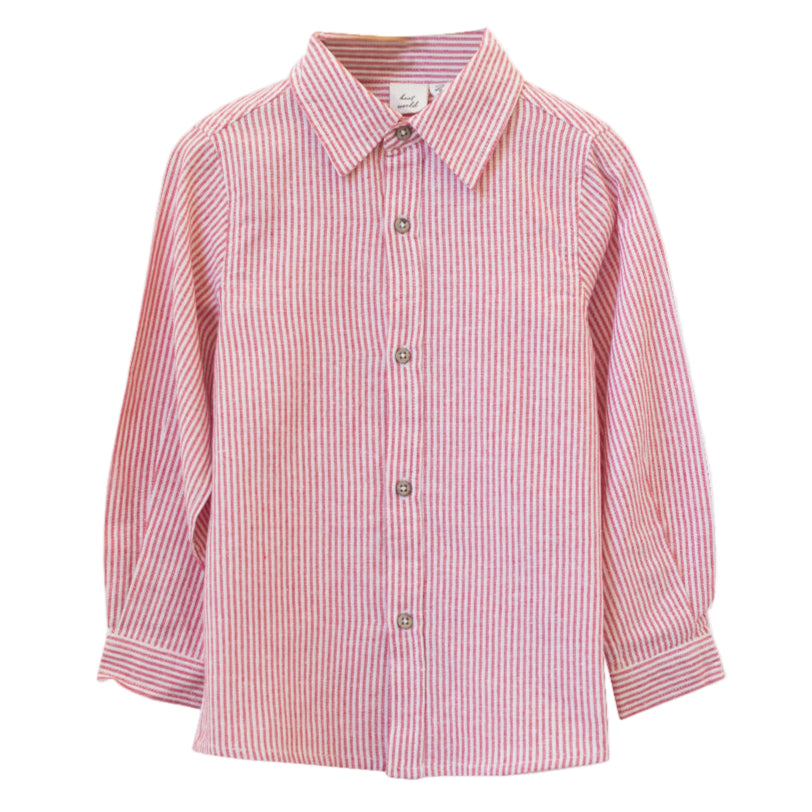 Boys Collar Shirt - Red Stripe - HoneyBug