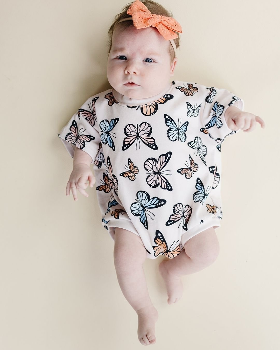 Short Sleeve Bubble Romper | Butterflies - HoneyBug