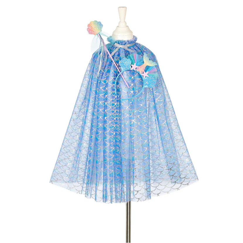 Marlya Mermaid Costume Cape Set w/ headband & wand-Role-Play for Children(2 sizes)