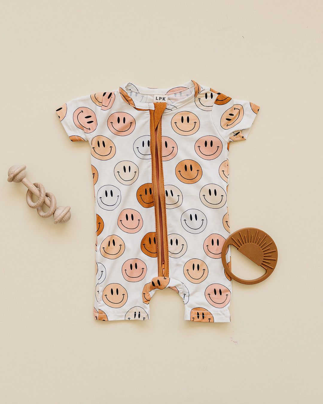 Smiley Bamboo Short Romper | Copper - HoneyBug