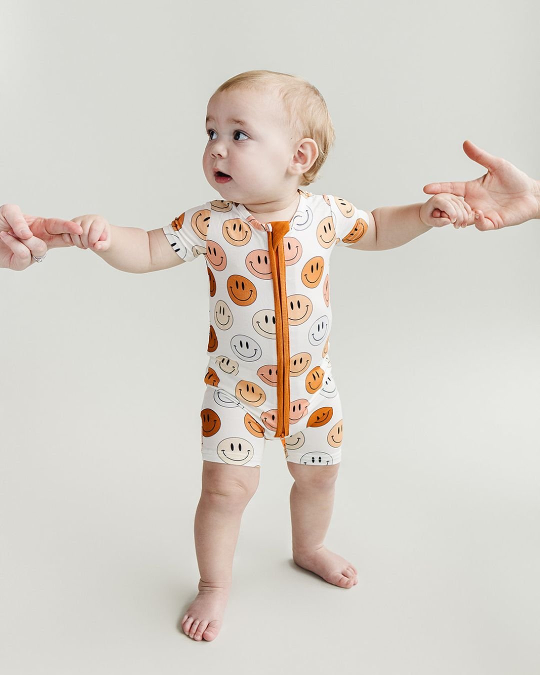Smiley Bamboo Short Romper | Copper - HoneyBug