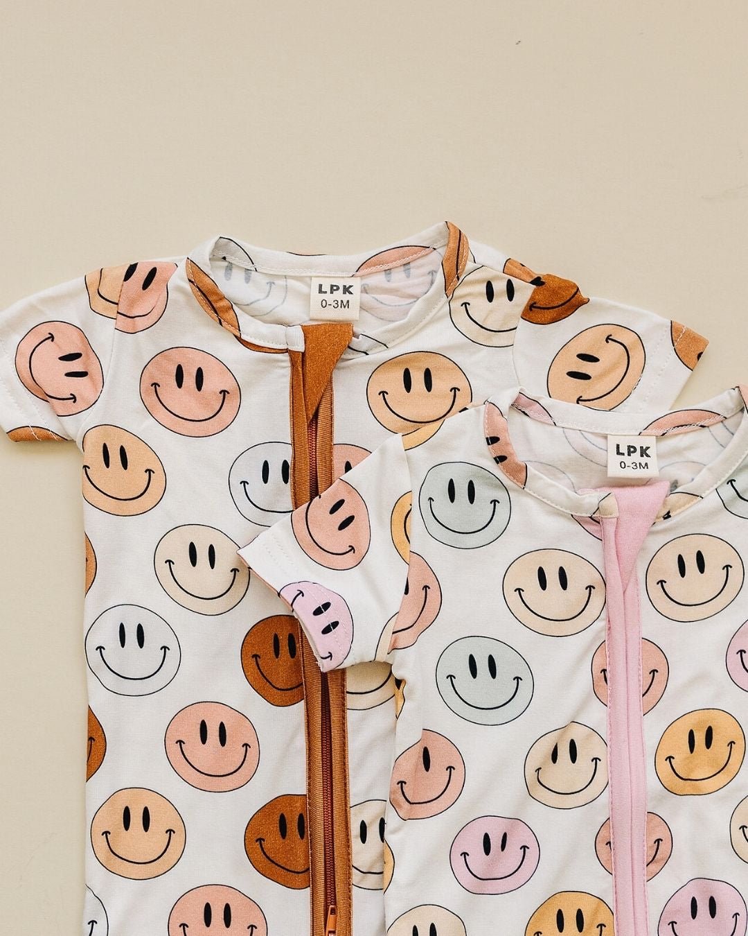 Smiley Bamboo Short Romper | Pink - HoneyBug