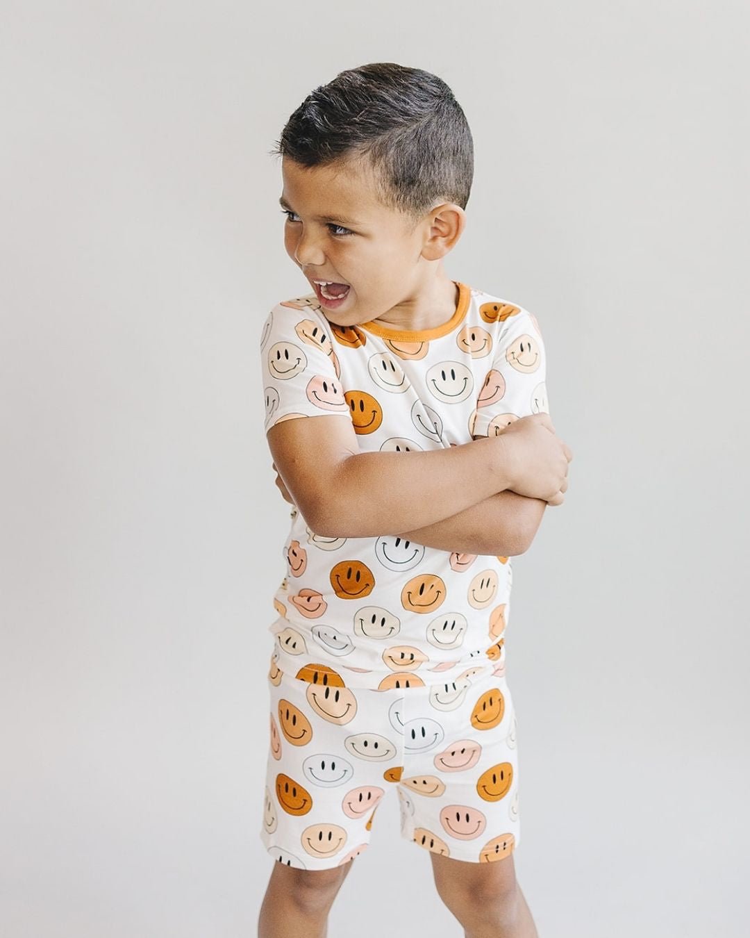 Smiley Bamboo Two Piece Shorts Set | Copper - HoneyBug