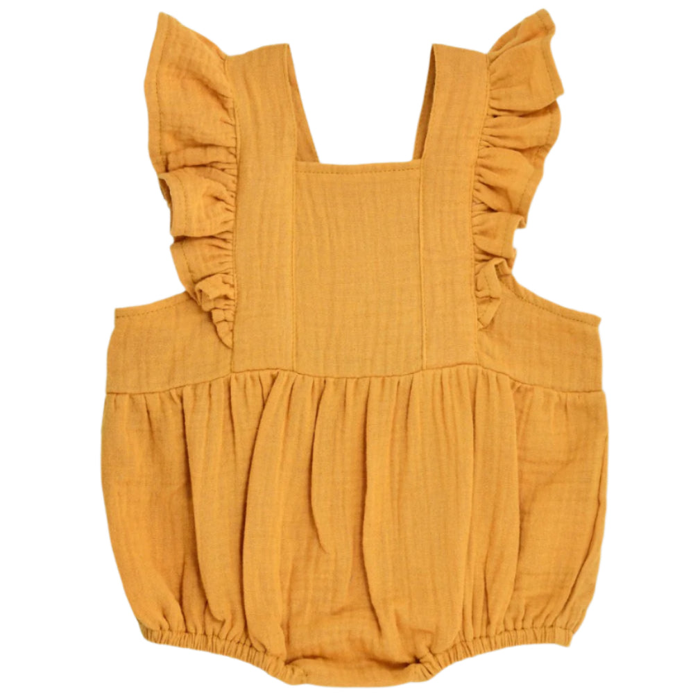 Muslin Flutter Sleeve Romper - Mustard - HoneyBug