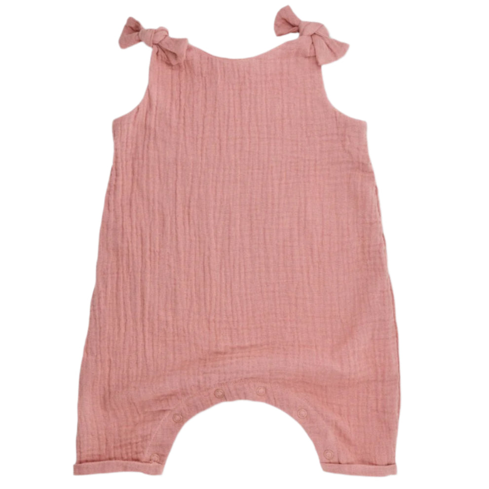 Muslin Knot Tie Overalls - Terra Cotta - HoneyBug