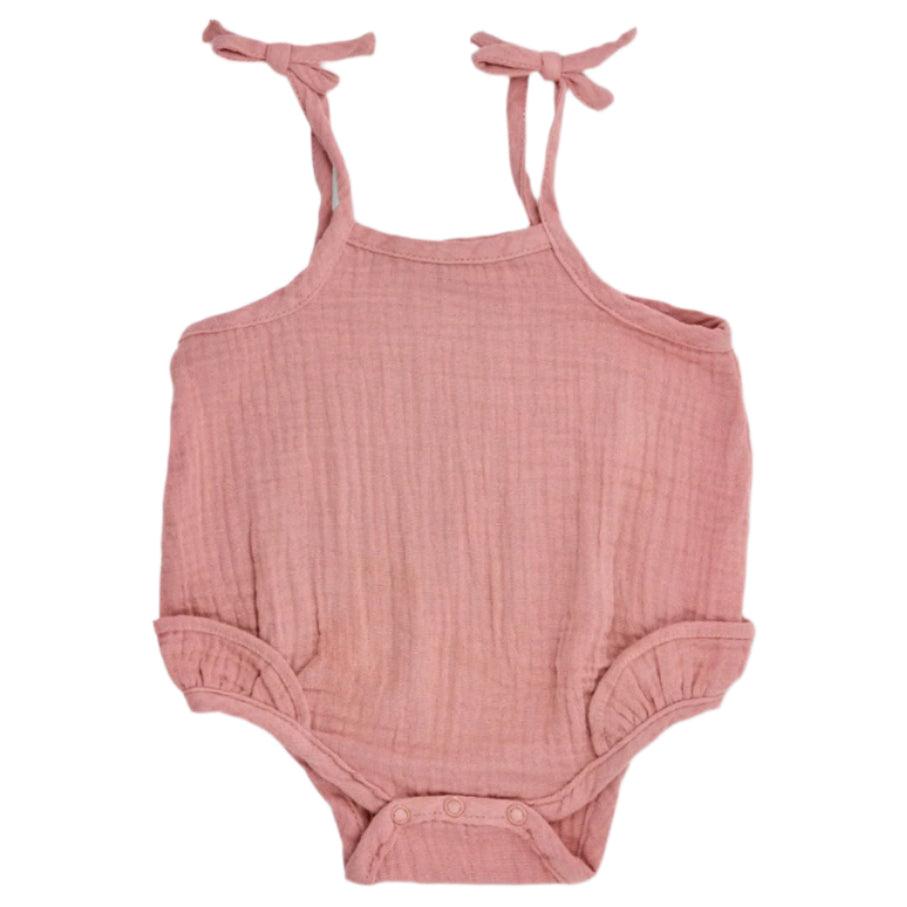Muslin Ruffle Romper With Ties - Terra Cotta - HoneyBug