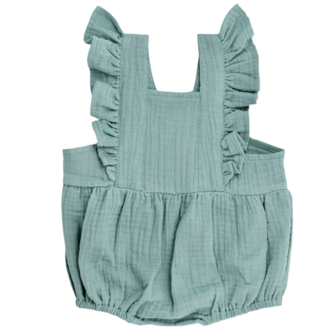 Muslin Flutter Sleeve Romper - Teal - HoneyBug