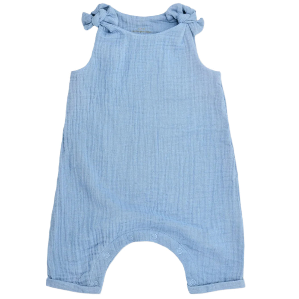 Muslin Knot Tie Overalls - Blue - HoneyBug
