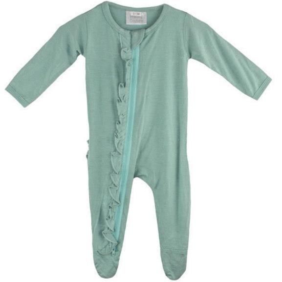 Ruffle 2 Way Zip Romper - Turquoise - HoneyBug