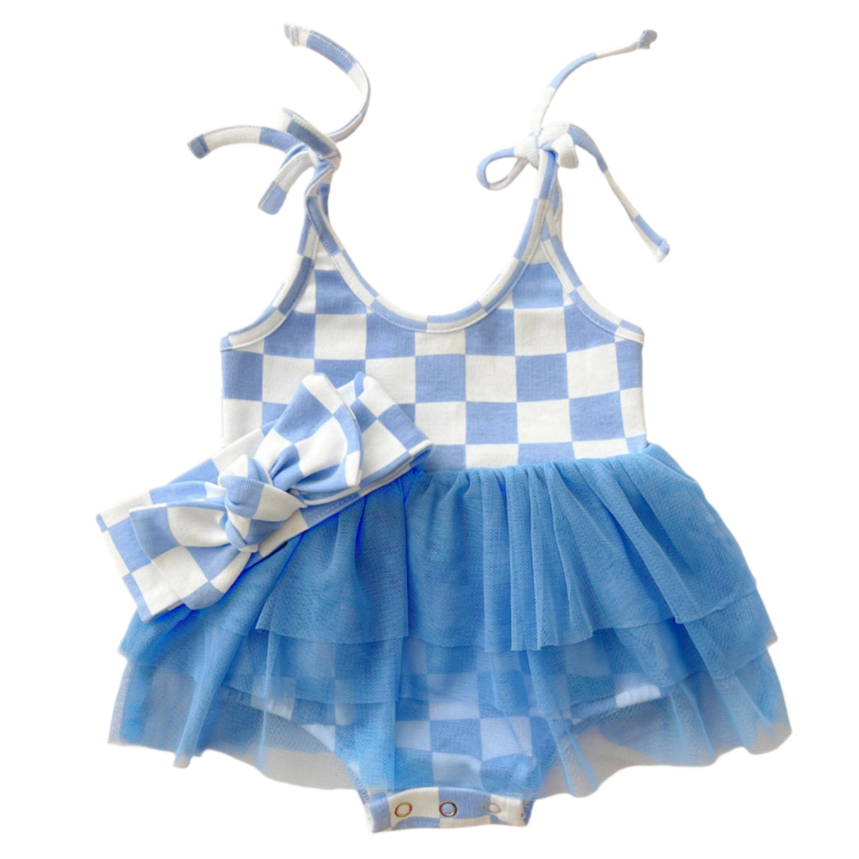 Tutu Romper | Checkered Blue - HoneyBug