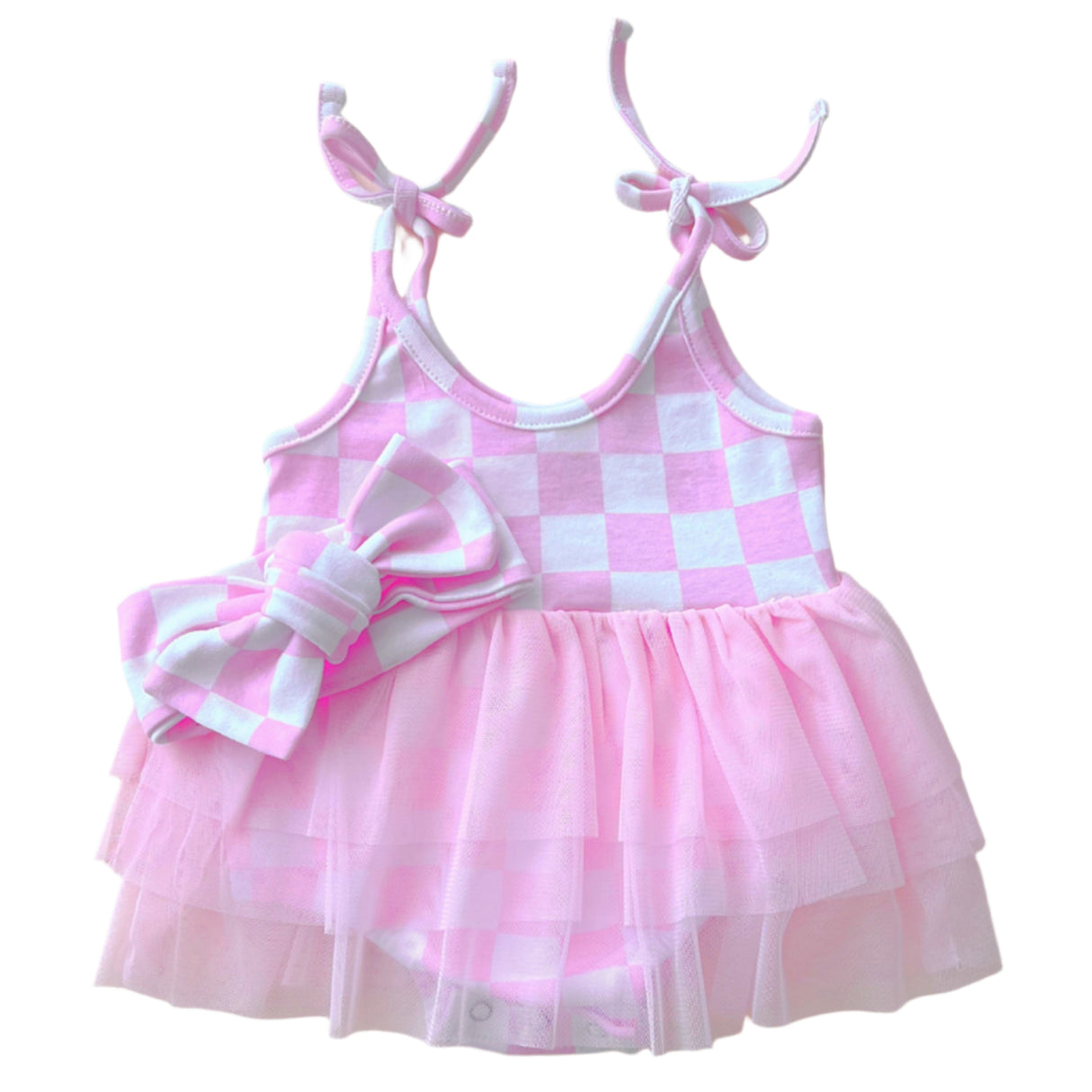 Tutu Romper | Checkered Pink - HoneyBug