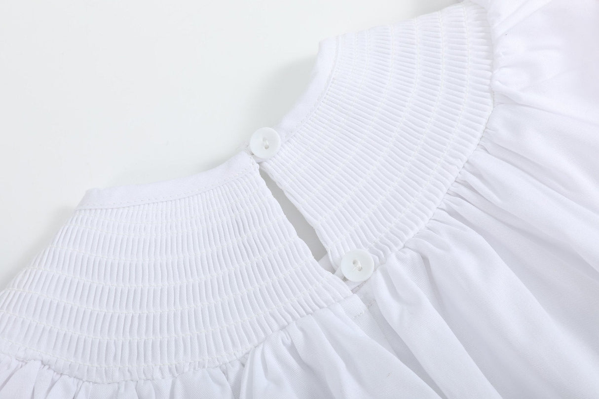 White and Pink Bows Smocked Bishop Dress