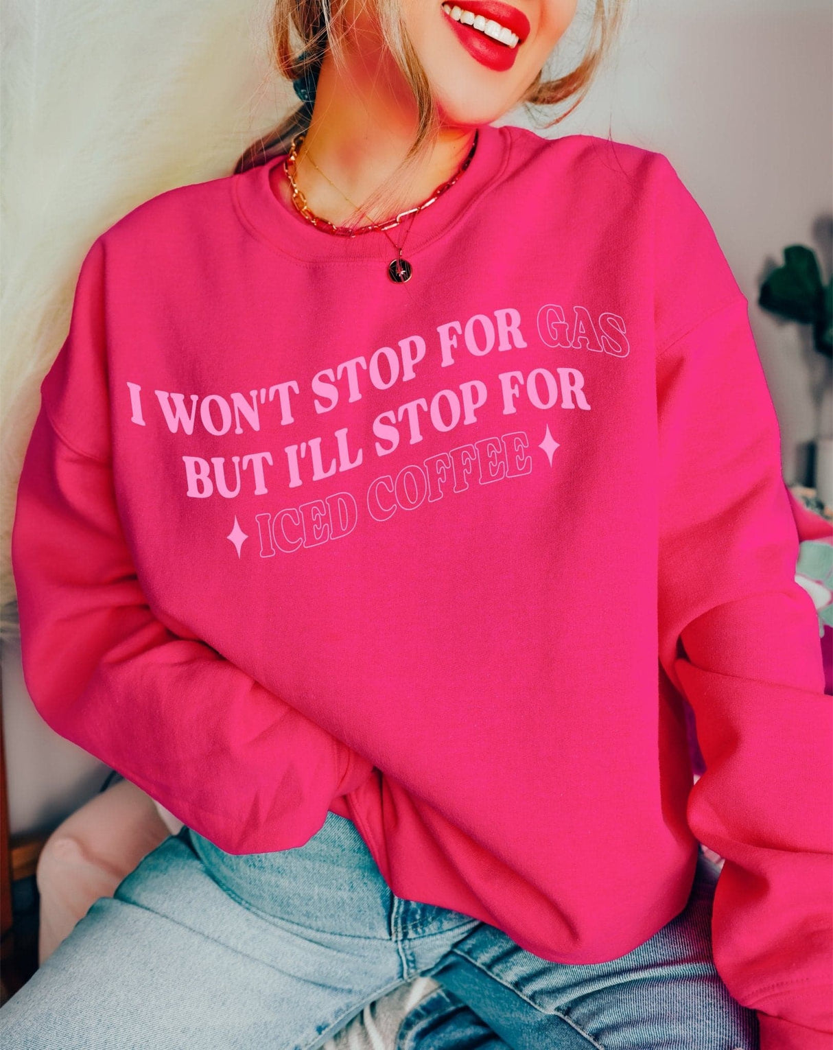 Won't Stop For Gas Sweatshirt - Fuschia - HoneyBug