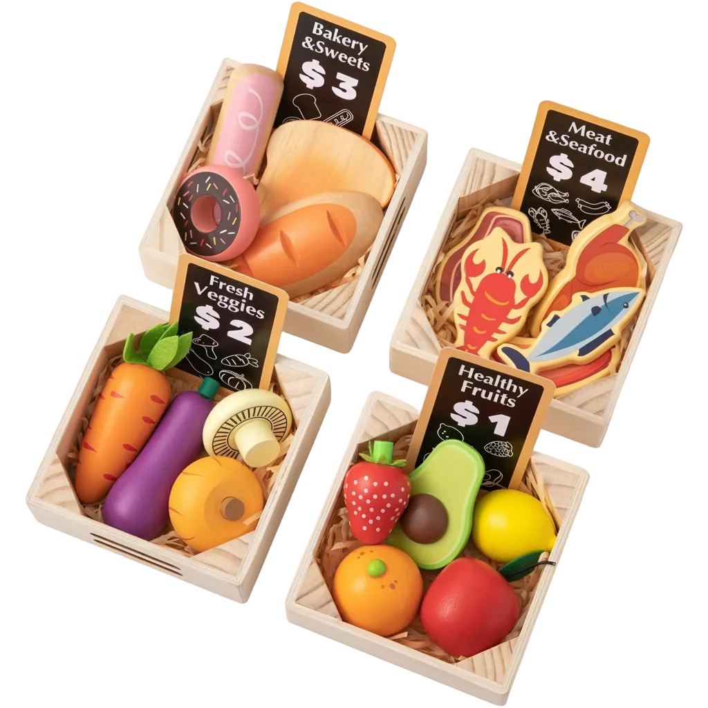 Tiny Land® Play Kitchen Accessories – Wooden Play Food for Play Kitchen: Pretend Cooking Set for Kids