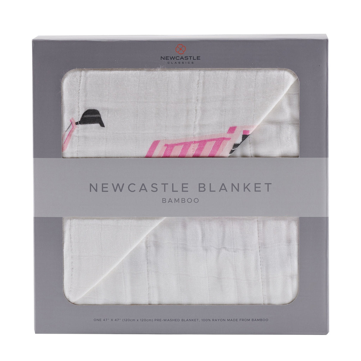 Pink Digger and White Bamboo Muslin Newcastle Blanket - HoneyBug