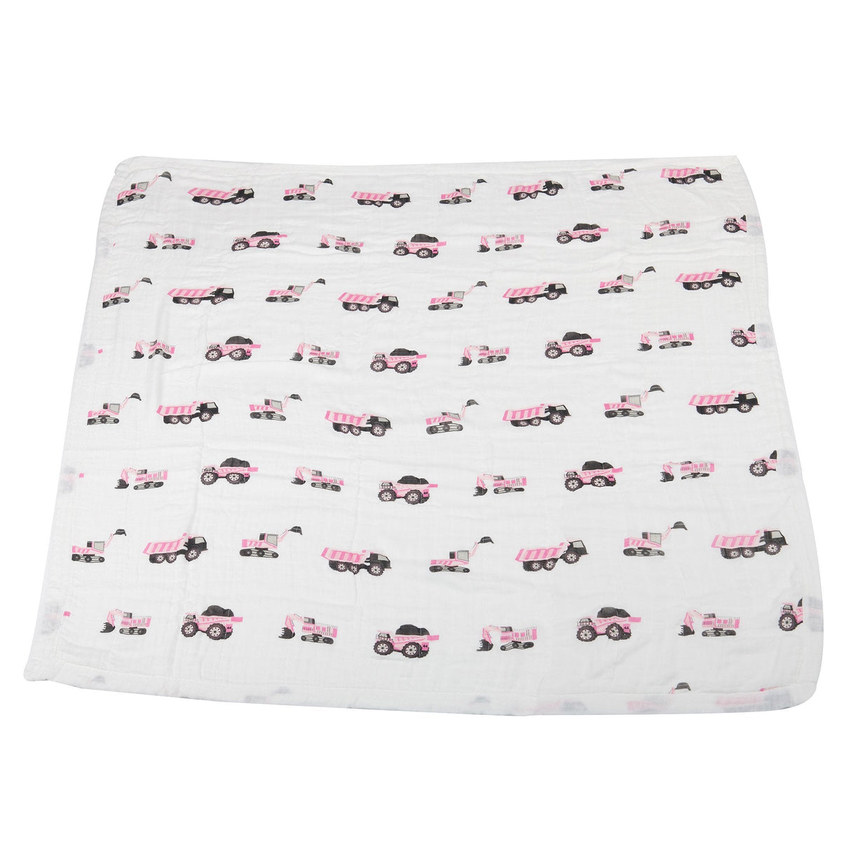 Pink Digger and White Bamboo Muslin Newcastle Blanket - HoneyBug