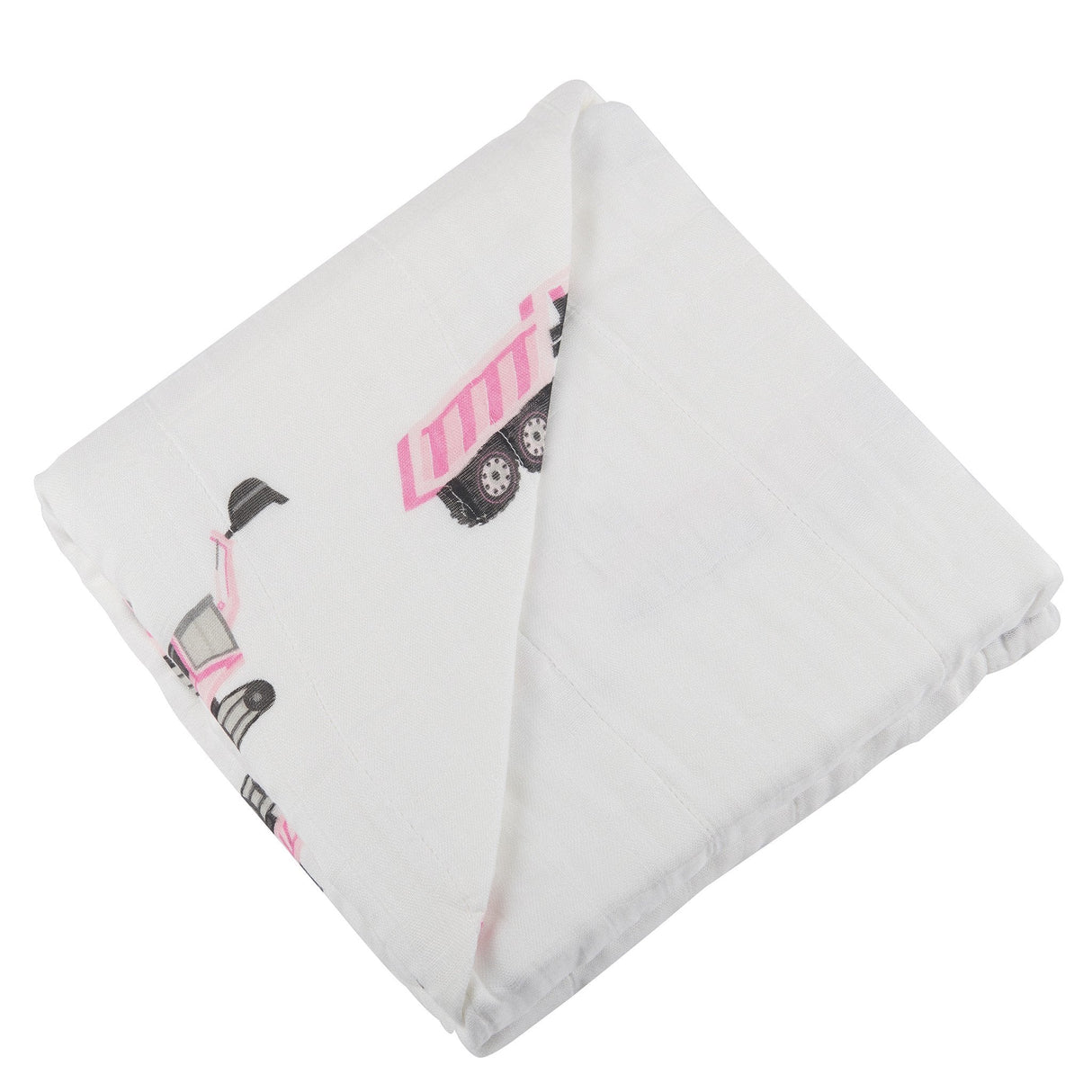 Pink Digger and White Bamboo Muslin Newcastle Blanket - HoneyBug