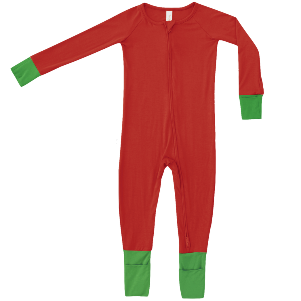 Bamboo Zipper Romper - Red/Green - HoneyBug