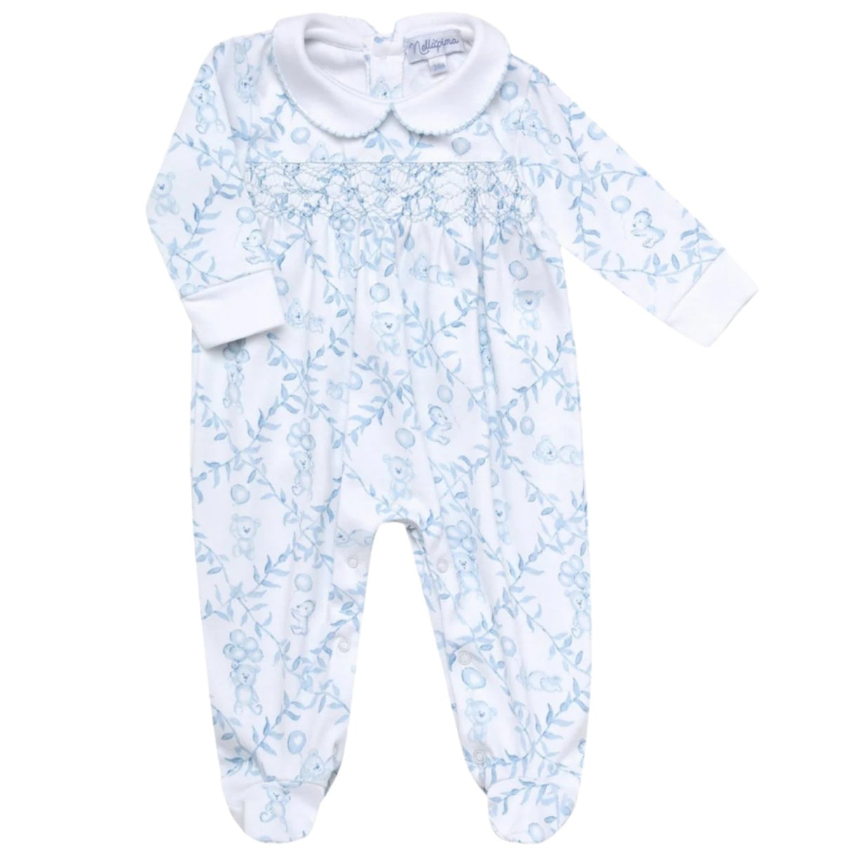 Blue Bears Trellace Smocked Footie - HoneyBug