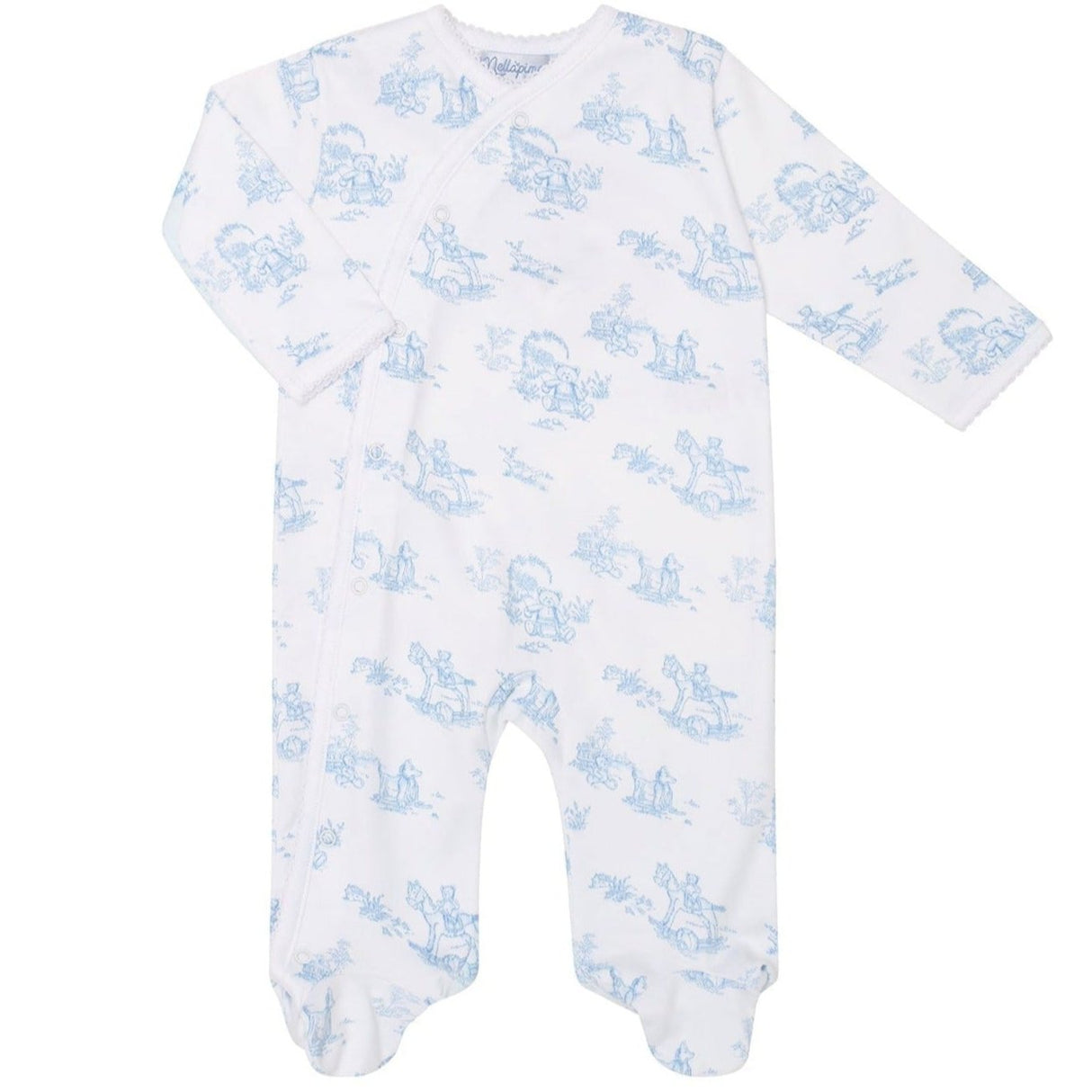 Blue Toile Crossover Footie - HoneyBug