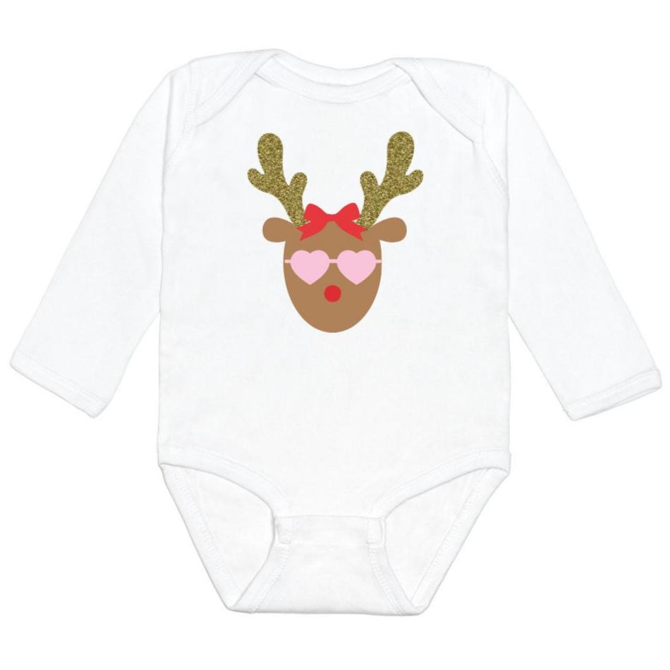 Girly Reindeer Bodysuit - White - HoneyBug