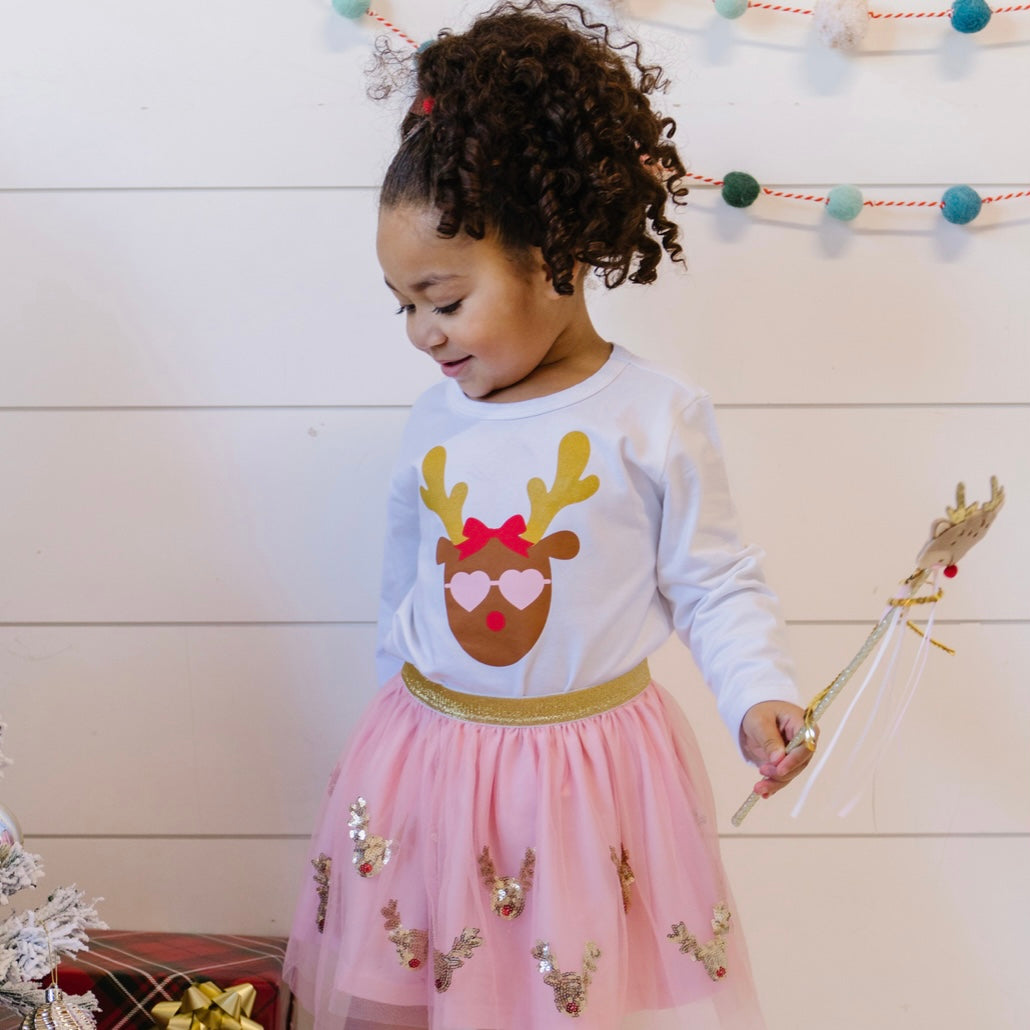 Girly Reindeer Long Sleeve Shirt - White - HoneyBug