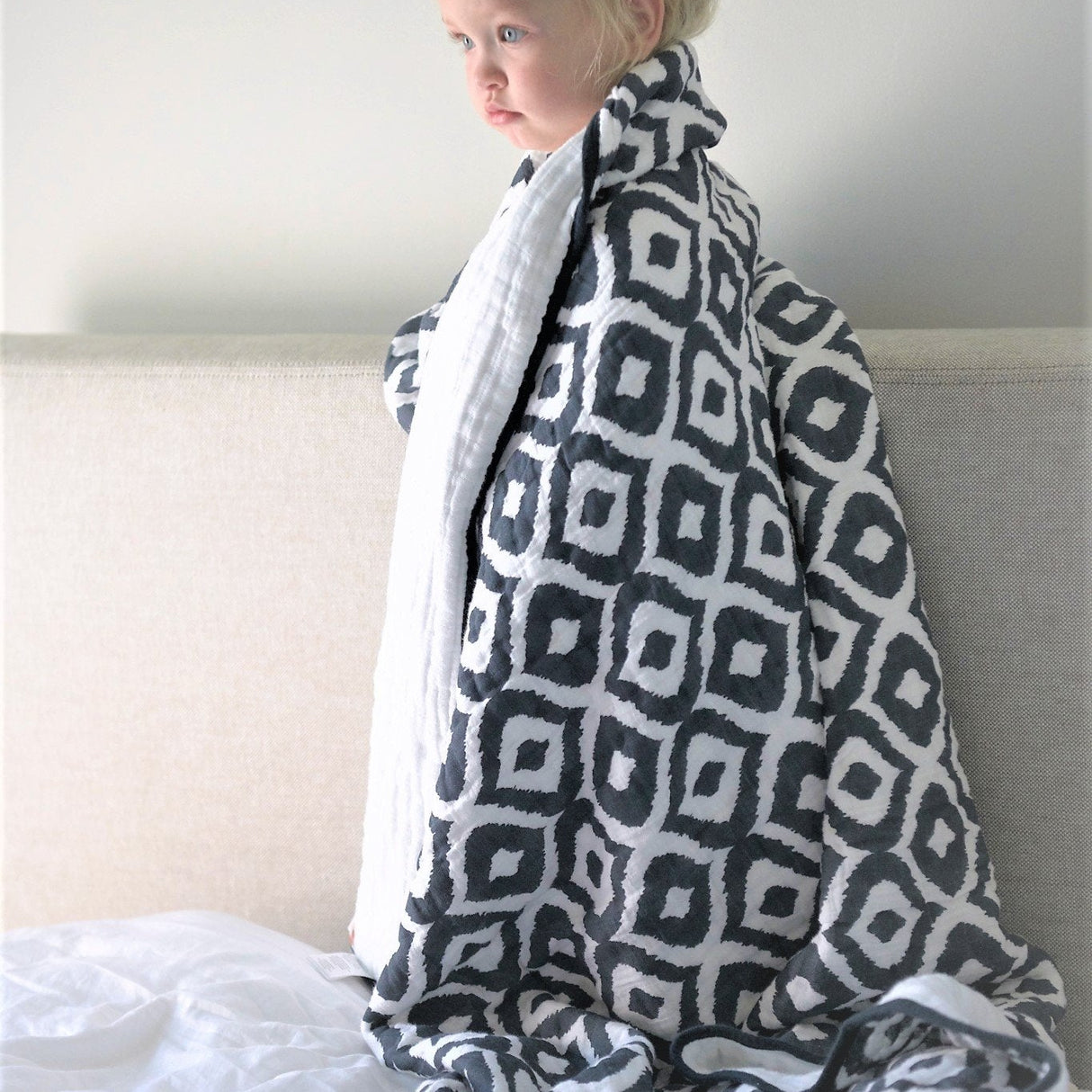 Moroccan Blue Cotton Muslin Newcastle Blanket - HoneyBug