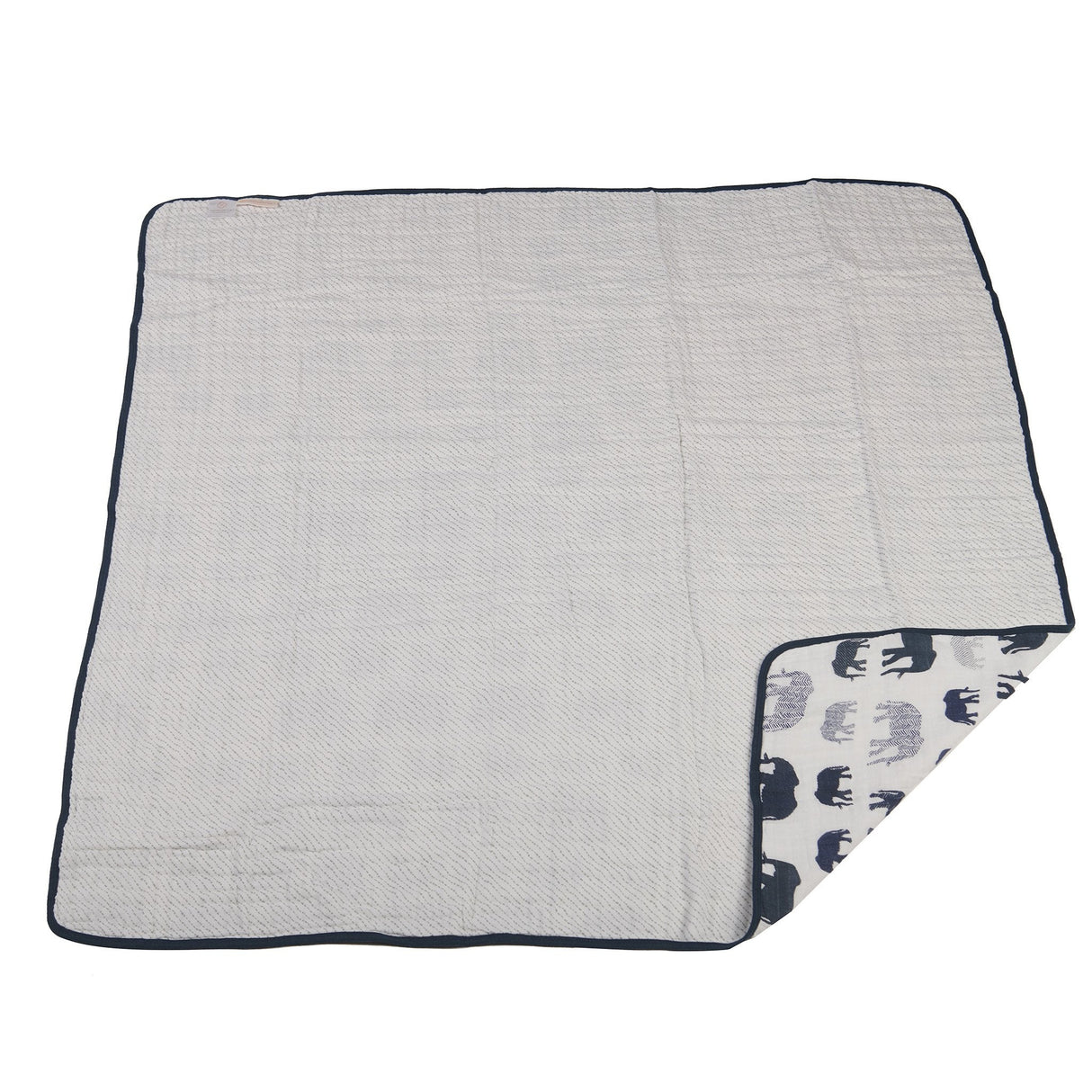 Blue Elephant and Spotted Wave Cotton Muslin Newcastle Blanket - HoneyBug