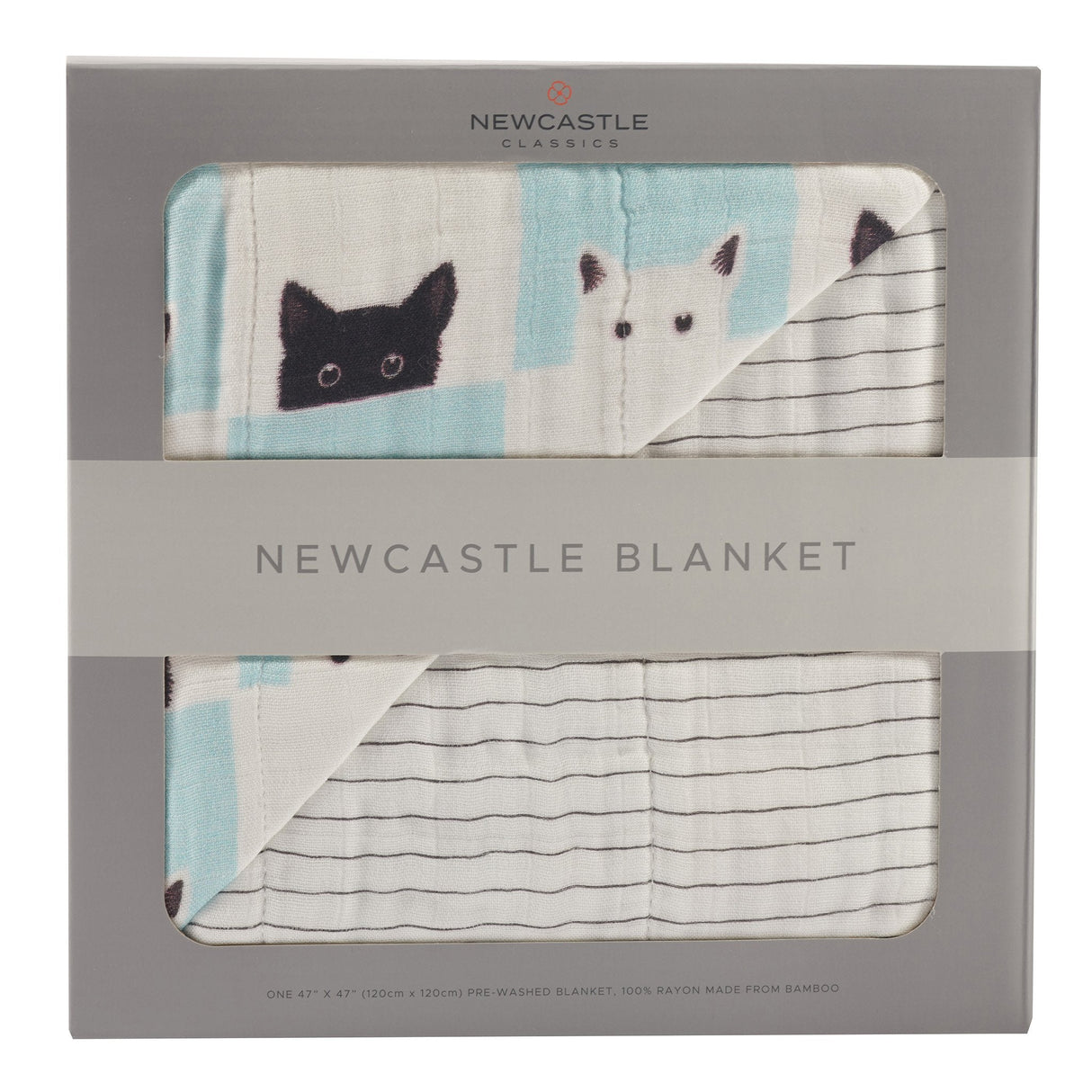 Peek-A-Boo Cats and Pencil Stripe Bamboo Muslin Newcastle Blanket - HoneyBug