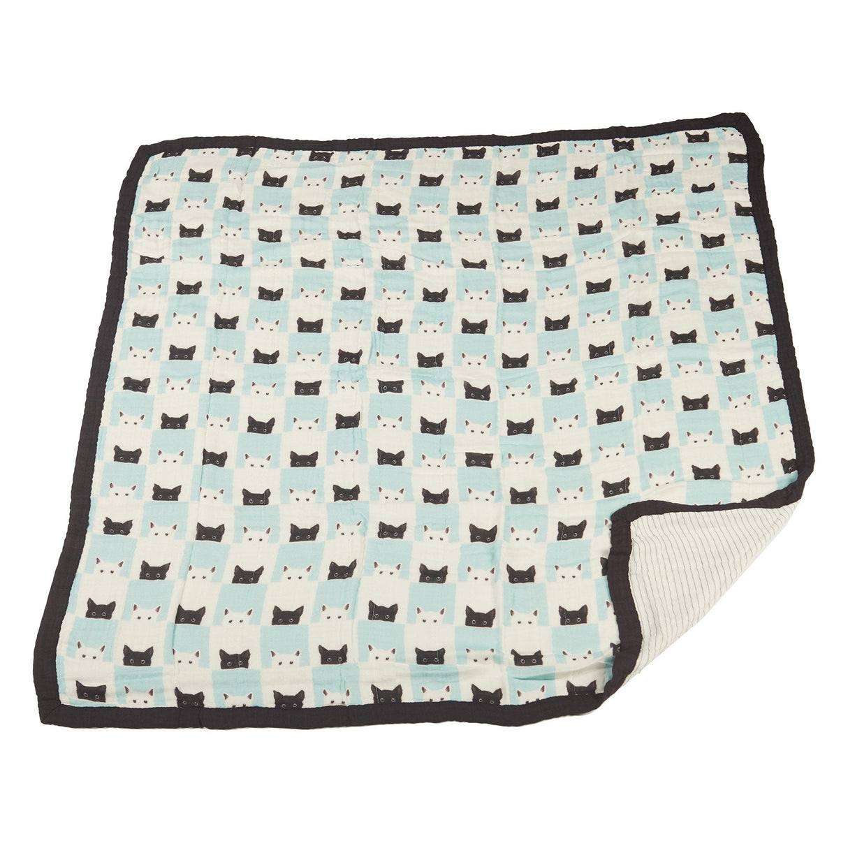 Peek-A-Boo Cats and Pencil Stripe Bamboo Muslin Newcastle Blanket - HoneyBug