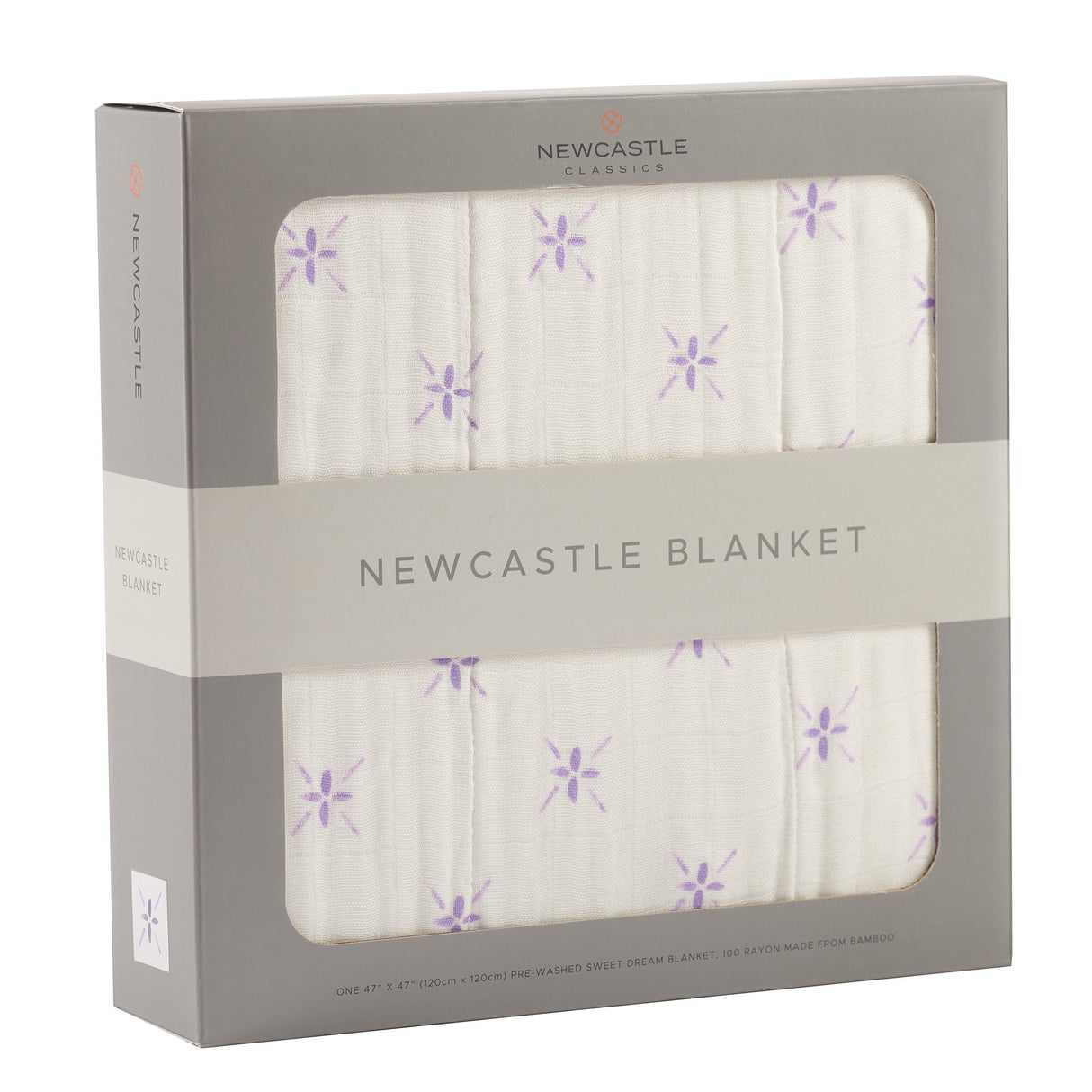 Lavender Flower and White Bamboo Muslin Newcastle Blanket - HoneyBug