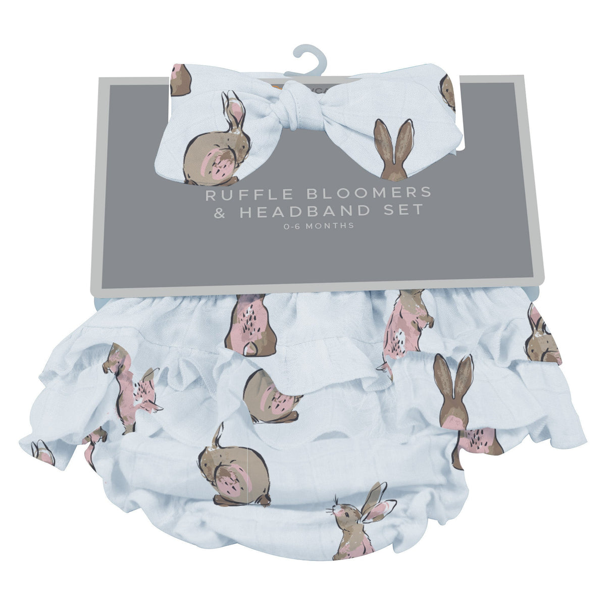 Powder Pink Bunnies Ruffle Bloomers and Headband Set - HoneyBug
