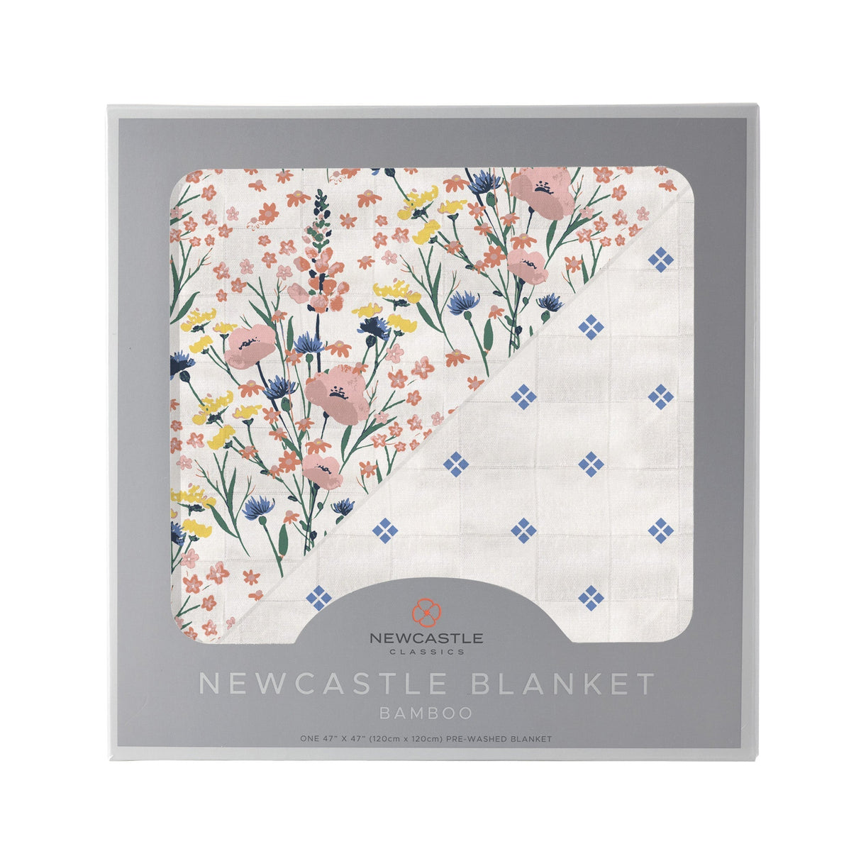 Wildflowers and Periwinkle Diamond Polka Dot Bamboo Newcastle Blanket - HoneyBug