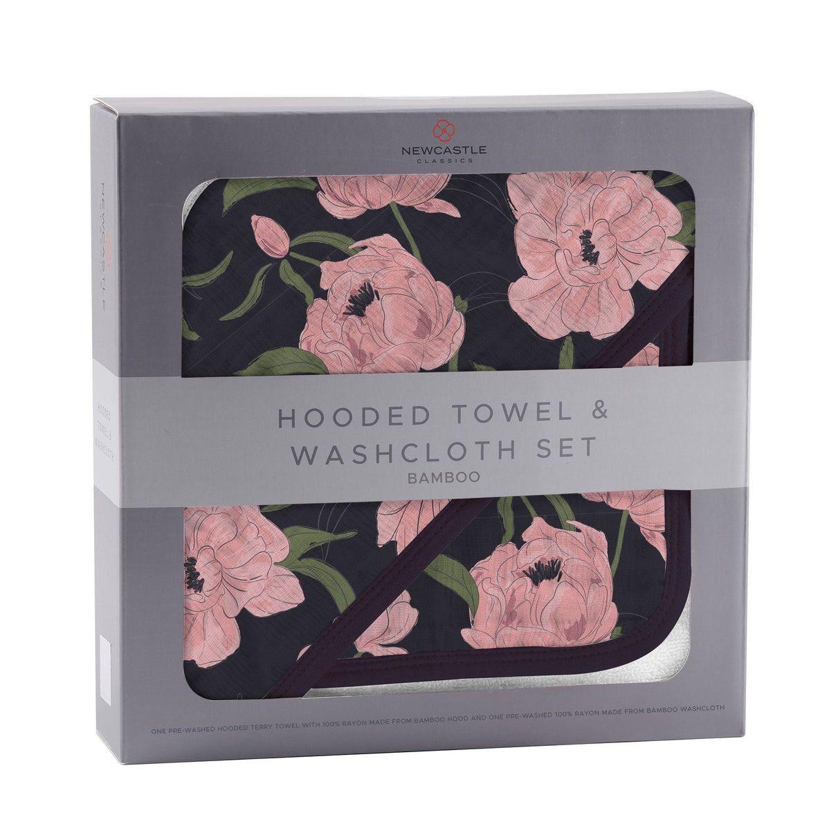 Peonies Hooded Towel and Washcloth Set - HoneyBug
