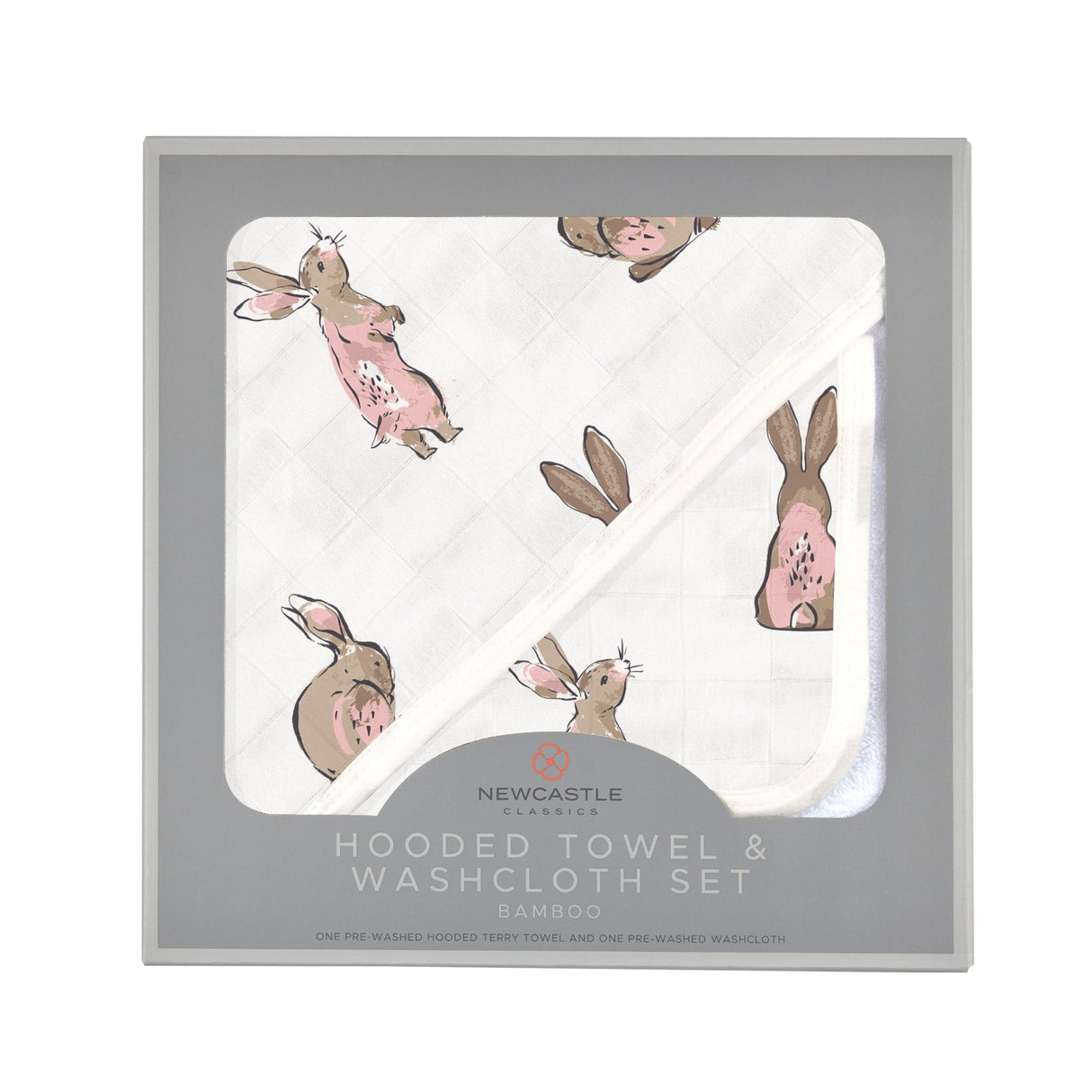 Powder Pink Bunnies Bamboo Hooded Towel and Washcloth Set - HoneyBug