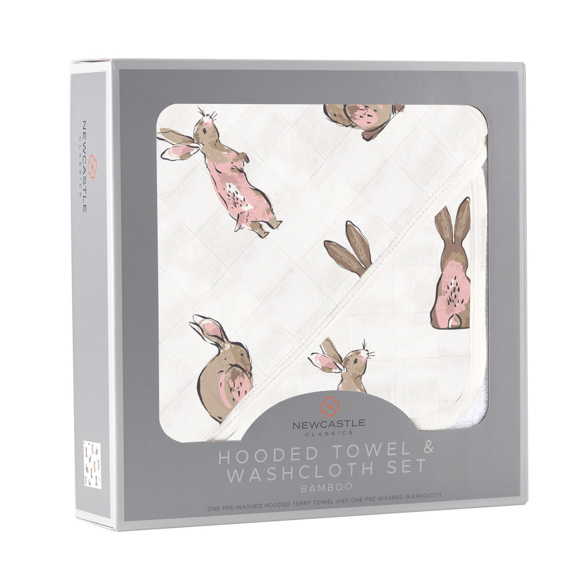 Powder Pink Bunnies Bamboo Hooded Towel and Washcloth Set - HoneyBug