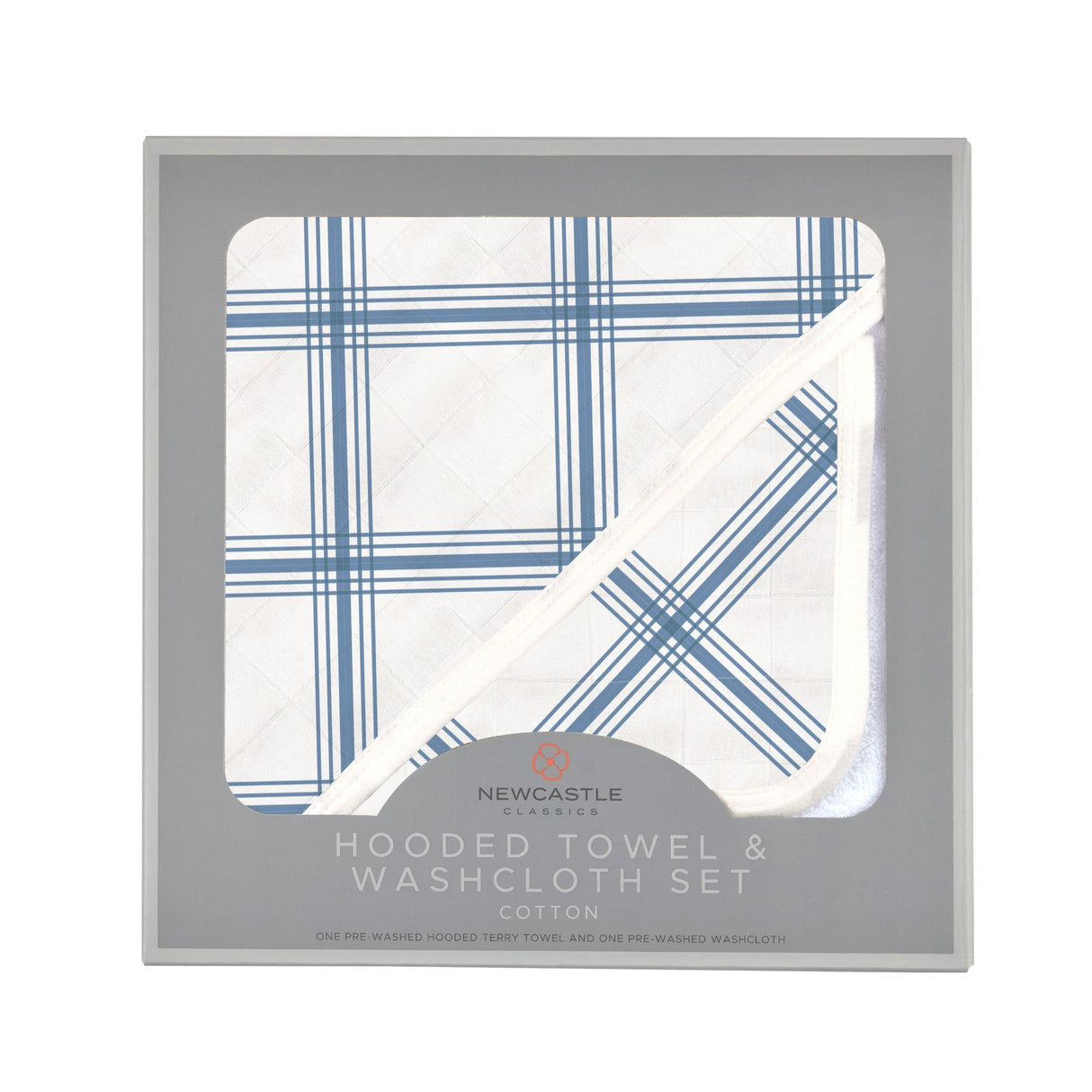 Blue Buffalo Check Plaid Hooded Towel and Washcloth Set - HoneyBug