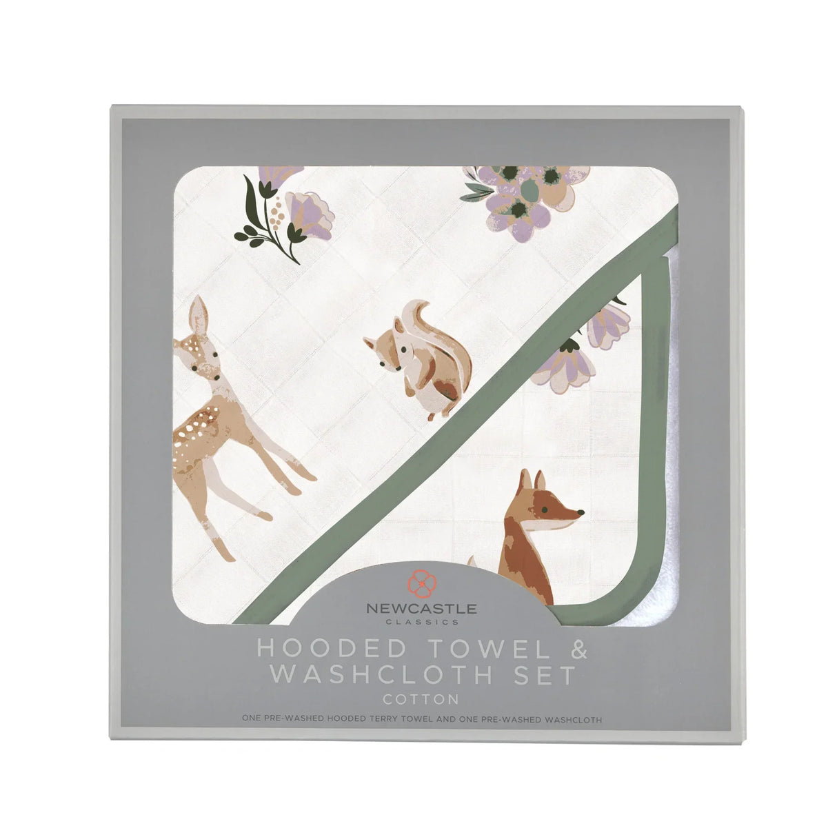 Sierra Fox and Deer Cotton Hooded Towel and Washcloth Set - HoneyBug