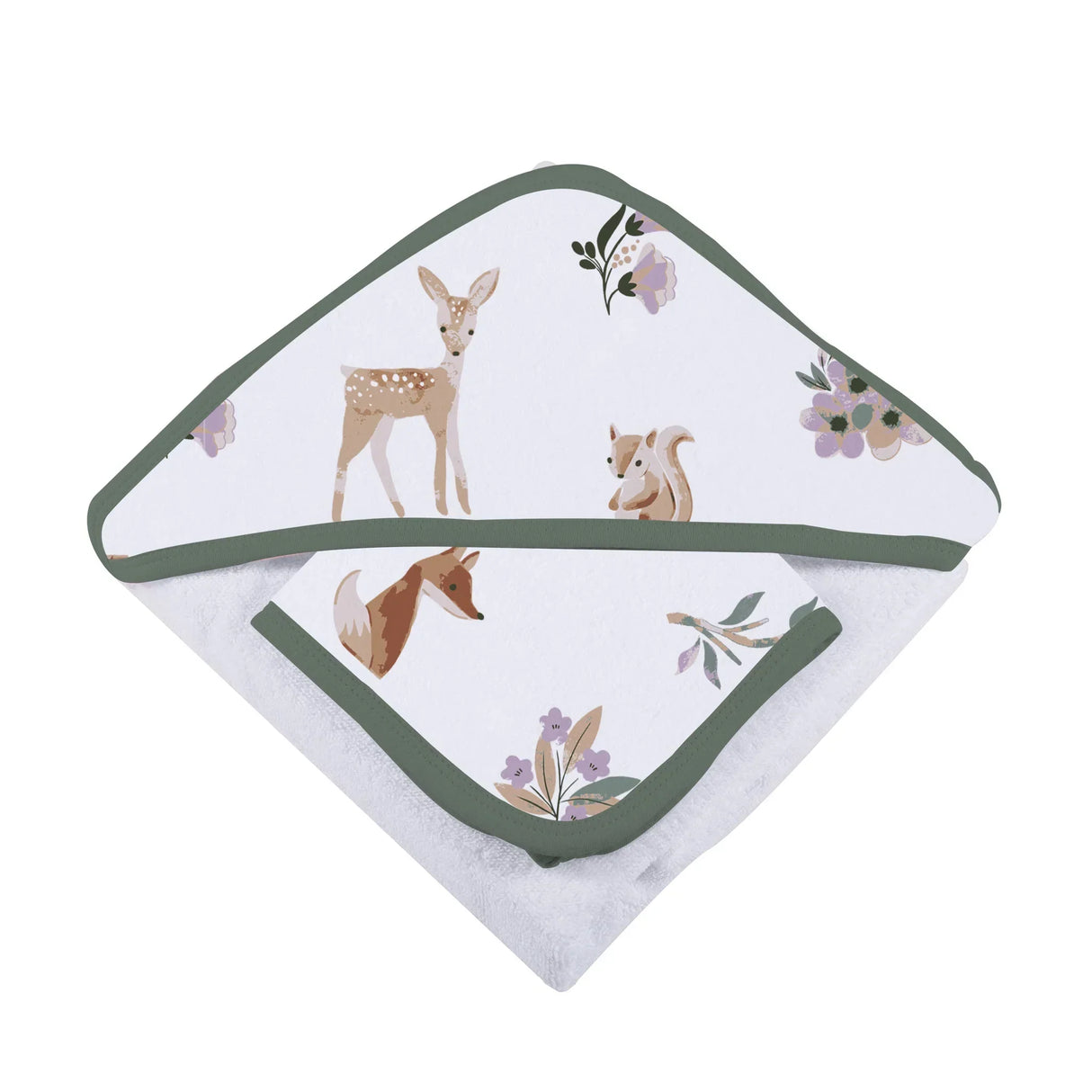 Sierra Fox and Deer Cotton Hooded Towel and Washcloth Set - HoneyBug