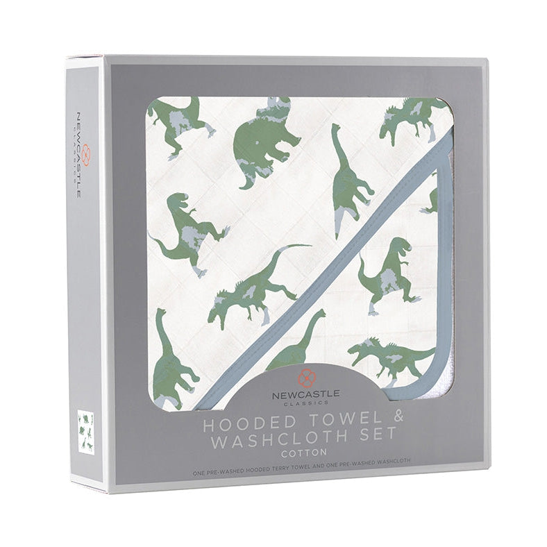 Granite Green Dinosaurs Cotton Hooded Towel and Washcloth Set - HoneyBug