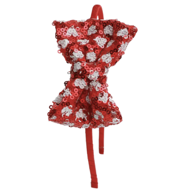 Sequin Heart Bow Headband - Red - HoneyBug