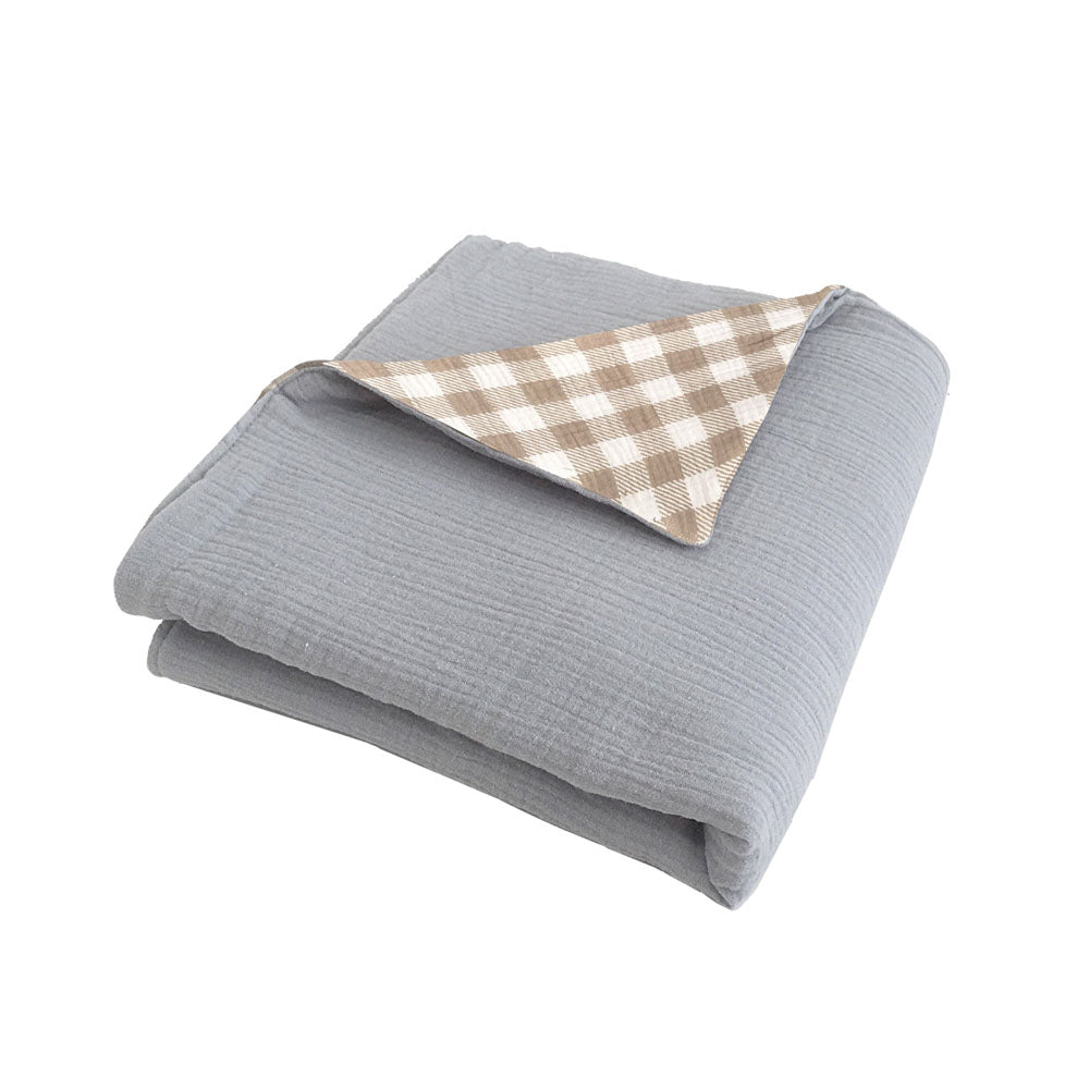 Slate Blue And Gingham Double Sided Muslin Play Mat - HoneyBug