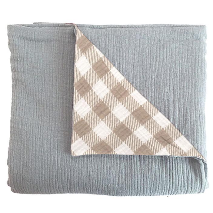 Slate Blue And Gingham Double Sided Muslin Play Mat - HoneyBug