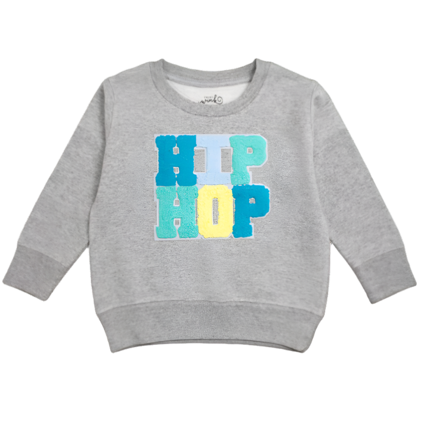 Hip Hop Patch Sweatshirt - Grey - HoneyBug