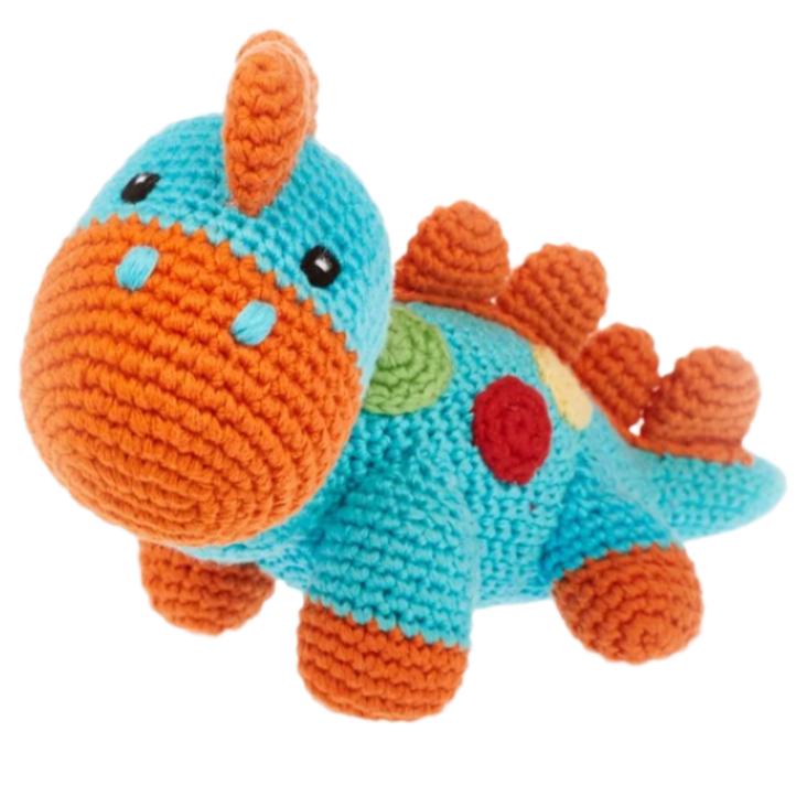 Turquoise Steggy Dinosaur Rattle - HoneyBug