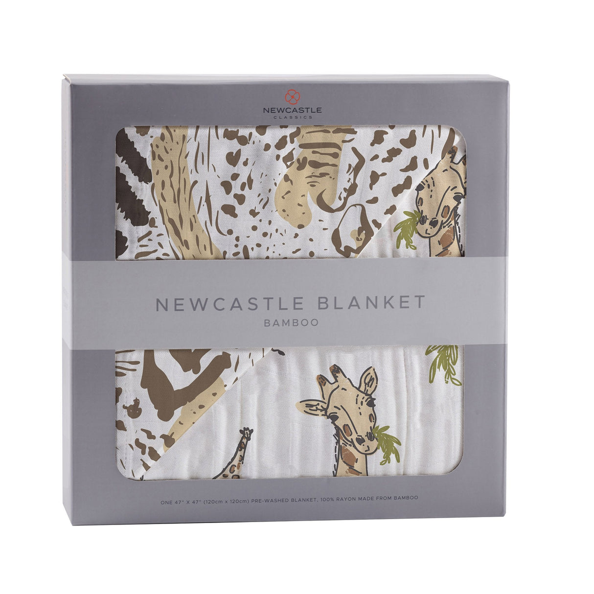 Hungry Giraffe and Animal Print Bamboo Muslin Newcastle Blanket - HoneyBug